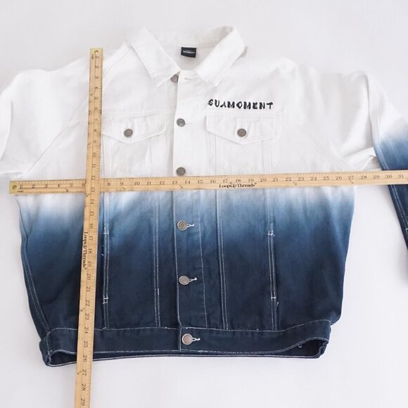 Suamoment Designer White Blue Ombre Button Dill Dyeing Denim Trucker Jacket XL - Picture 3 of 11